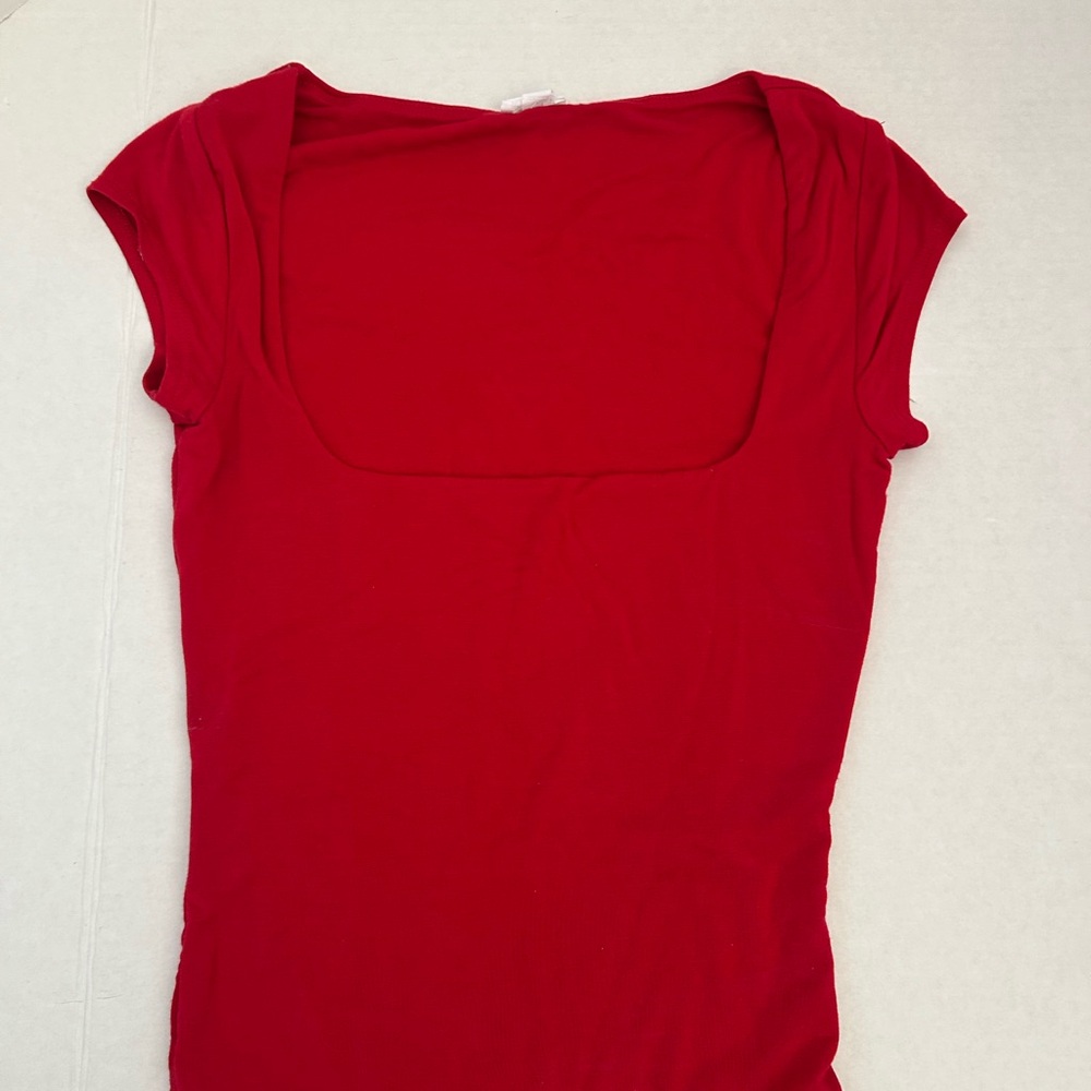 Garage Red Scoop Neck Short Sleeve Top